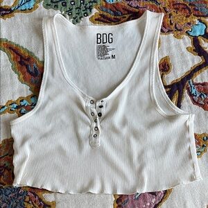 BDG Cream Ribbed Crop Top with Button Detail